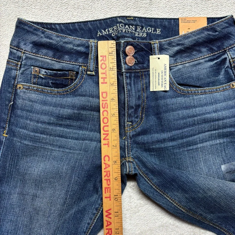 NWT American Eagle Artist Flare Jeans Womens 4 Short Blue Denim Low Rise Stretch - Picture 6 of 8
